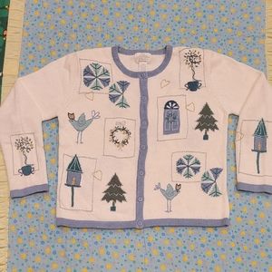 🐦🌳 Vtg Sweater 🔥 Button Up Bluebird Cute 90s Bird 💎 Vintage Sweatshirt Vest